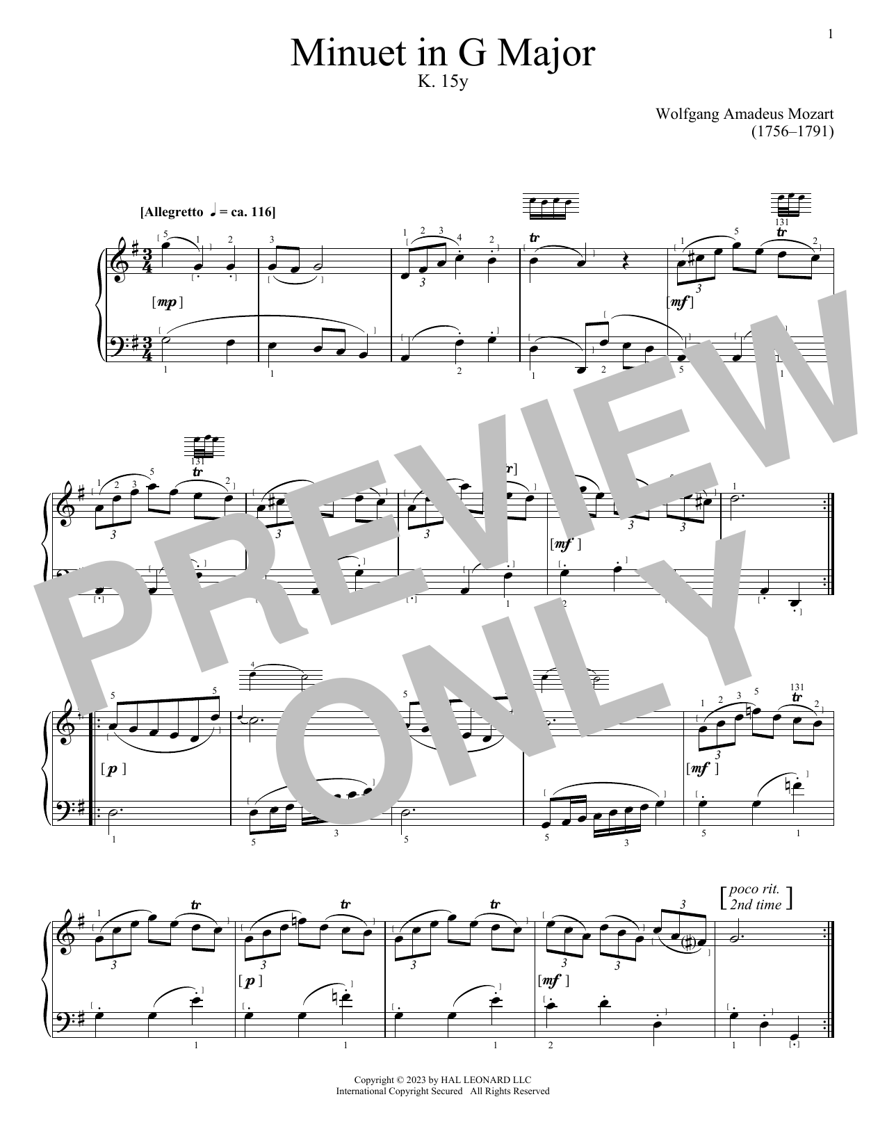 Minuet in G Major, K. 15y (Piano Solo) von Wolfgang Amadeus Mozart
