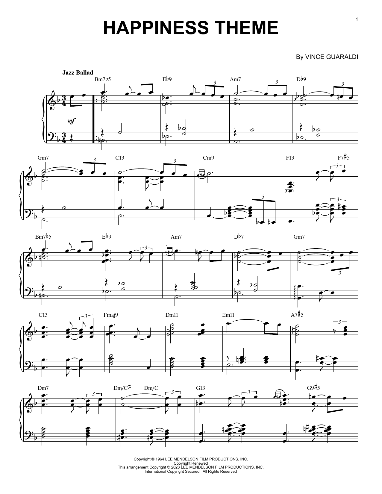 Happiness Theme [Jazz version] (arr. Brent Edstrom) (Piano Solo) von Vince Guaraldi