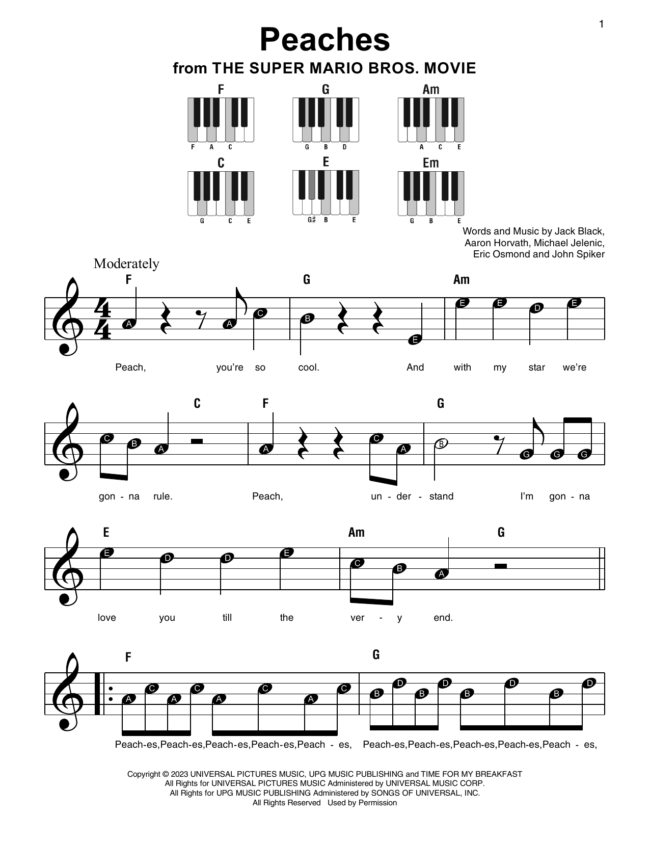 Peaches (from The Super Mario Bros. Movie) (Super Easy Piano) von Jack Black