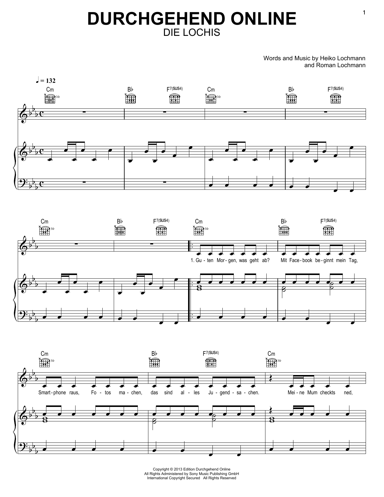 Durchgehend Online (Piano, Vocal & Guitar Chords (Right-Hand Melody)) von Die Lochis