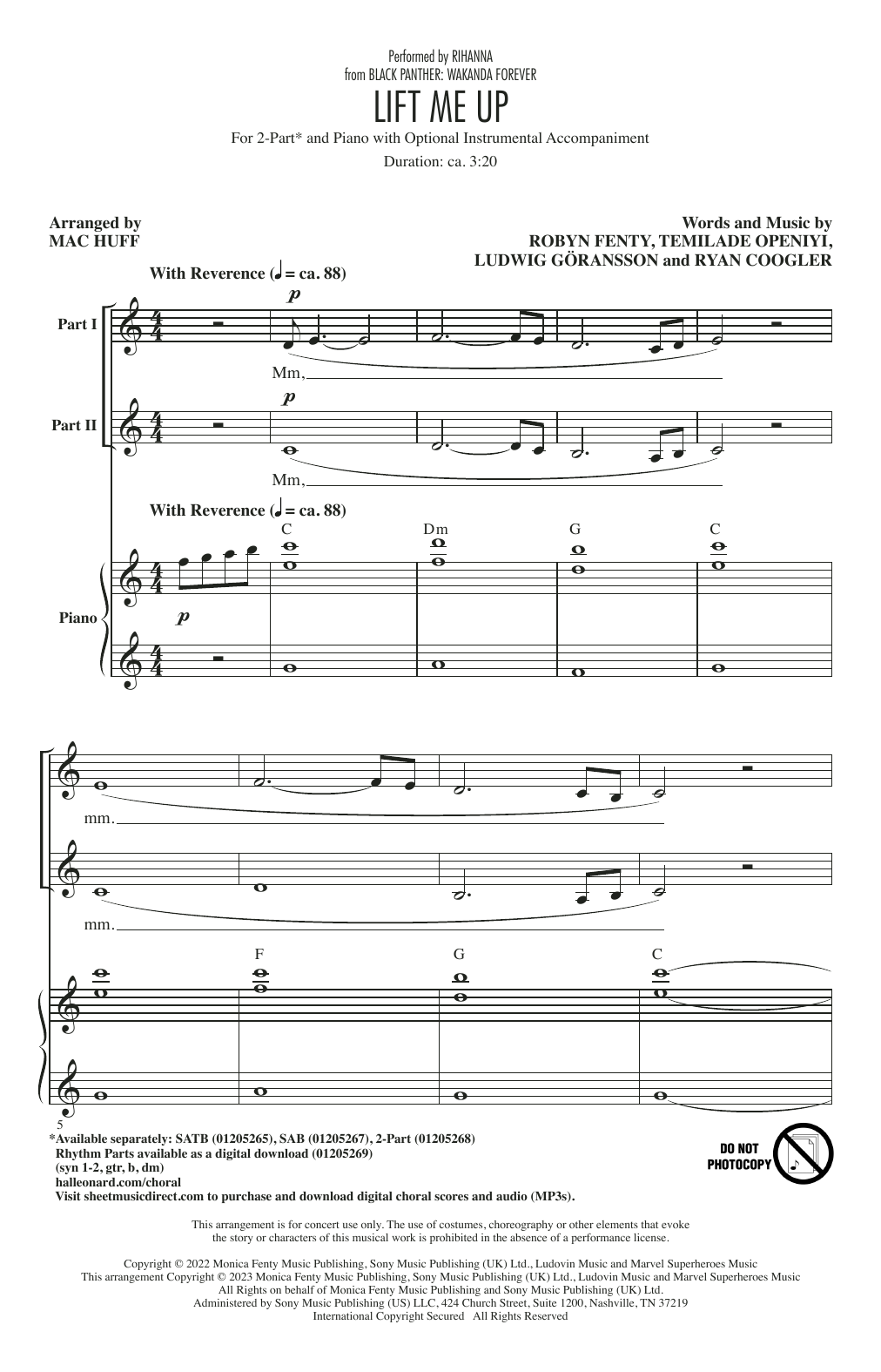 Lift Me Up (from Black Panther: Wakanda Forever) (arr. Mac Huff) (2-Part Choir) von Rihanna