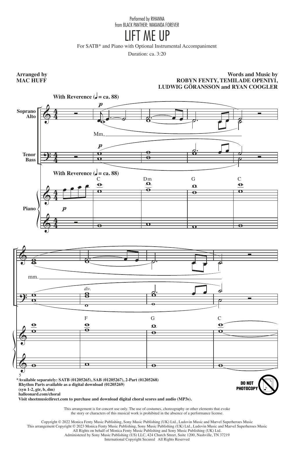 Lift Me Up (from Black Panther: Wakanda Forever) (arr. Mac Huff) (SATB Choir) von Rihanna