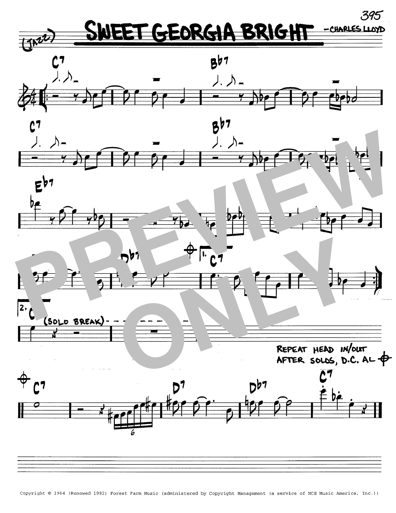 Sweet Georgia Bright (Real Book  Melody & Chords  C Instruments) von Charles Lloyd