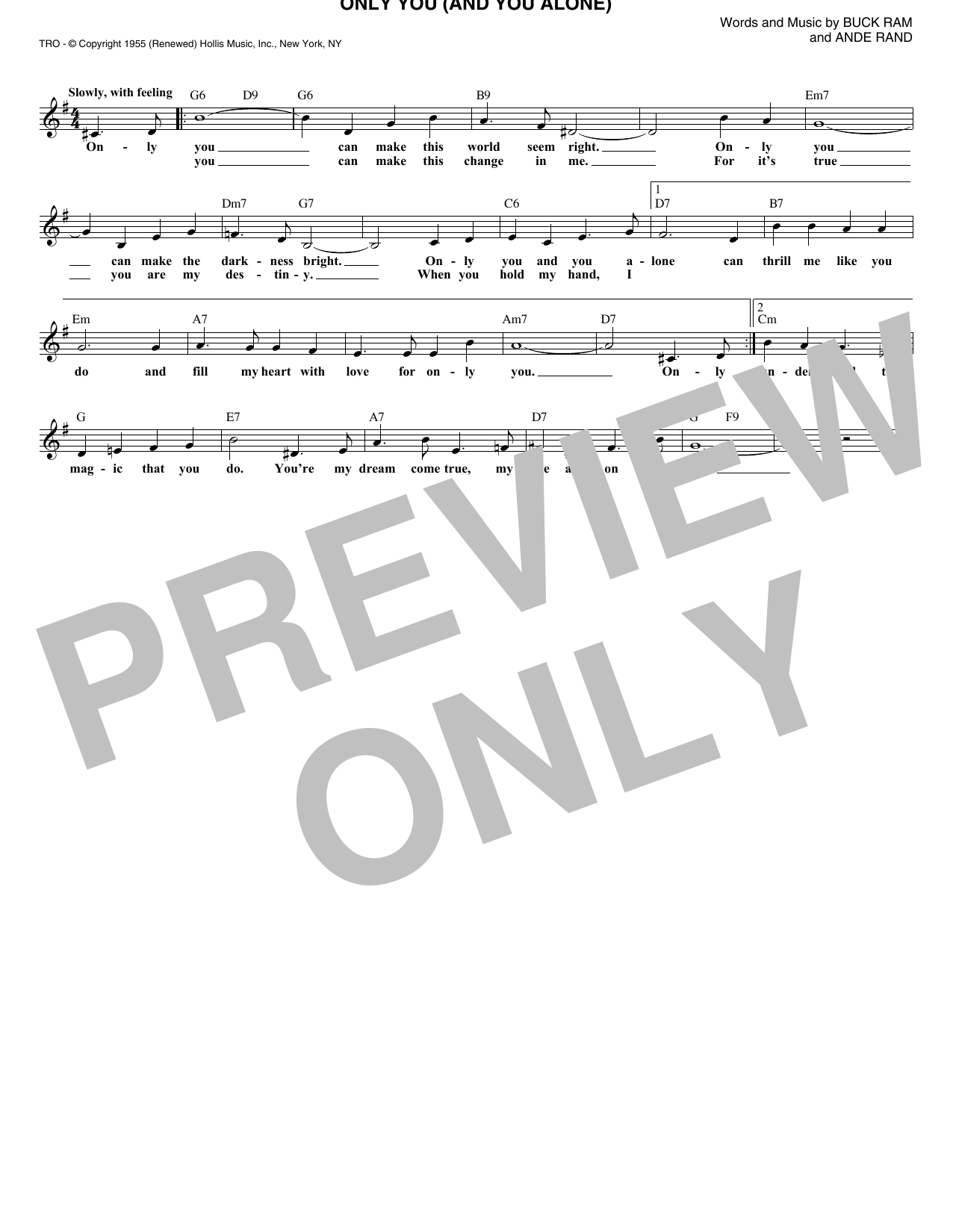 Only You (And You Alone) (Lead Sheet / Fake Book) von The Platters