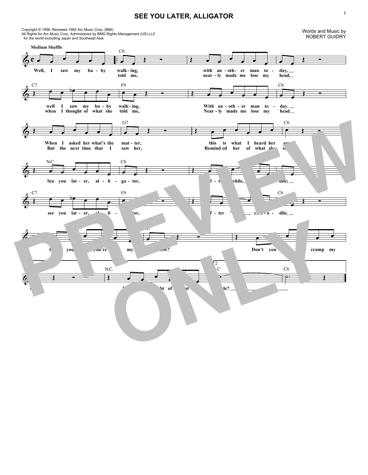 See You Later, Alligator (Lead Sheet / Fake Book) von Bill Haley & His Comets