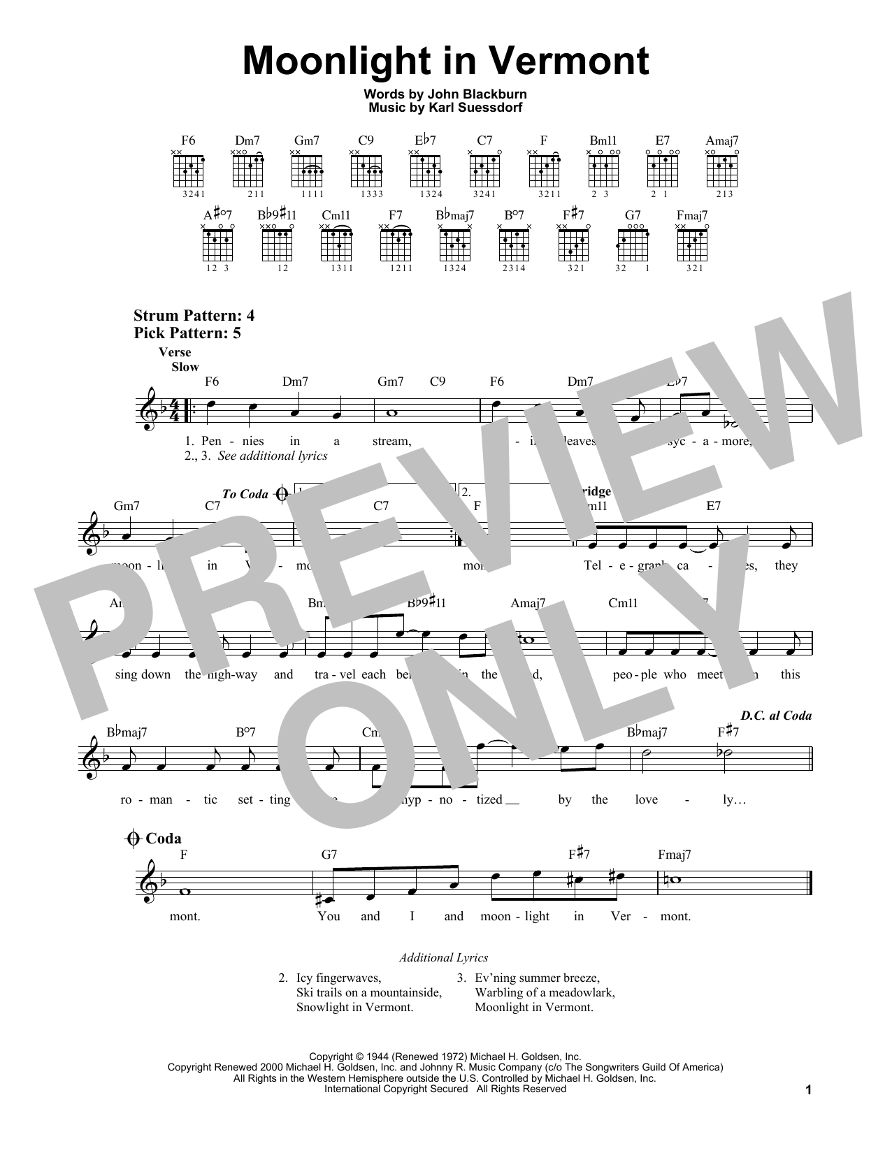 Moonlight In Vermont (Easy Guitar) von Karl Suessdorf