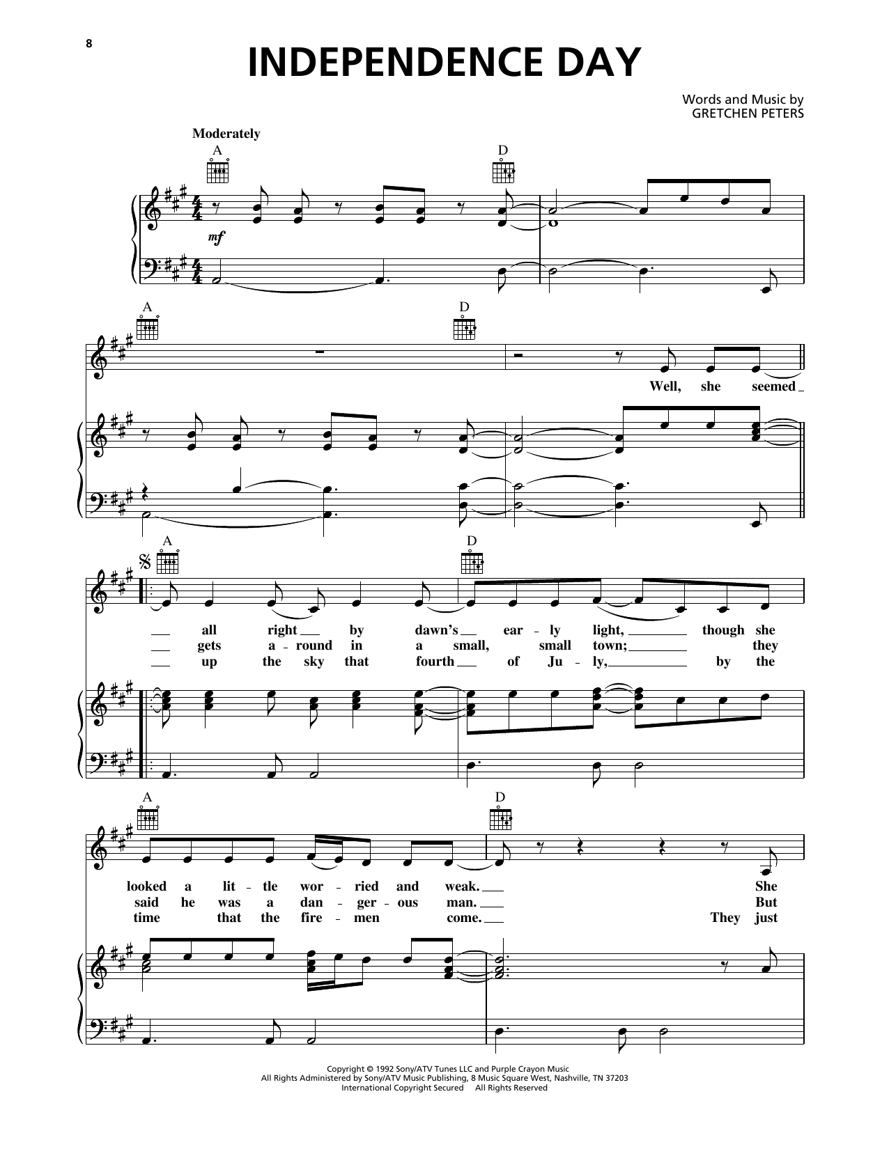 Independence Day (Piano, Vocal & Guitar Chords (Right-Hand Melody)) von Martina McBride