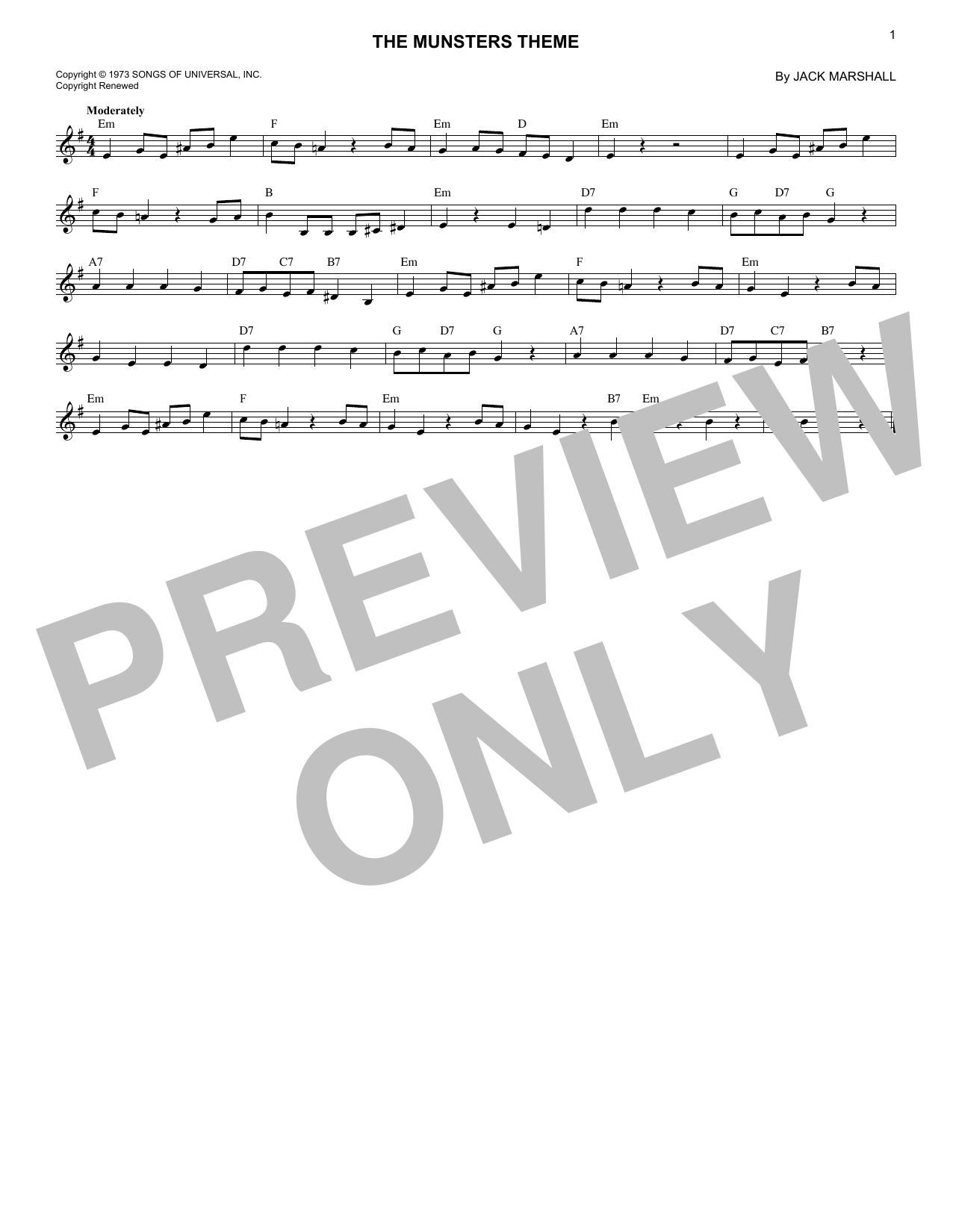 The Munsters Theme (Lead Sheet / Fake Book) von Jack Marshall