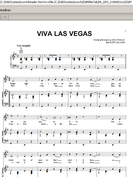 Viva Las Vegas (Piano, Vocal & Guitar Chords (Right-Hand Melody)) von Elvis Presley