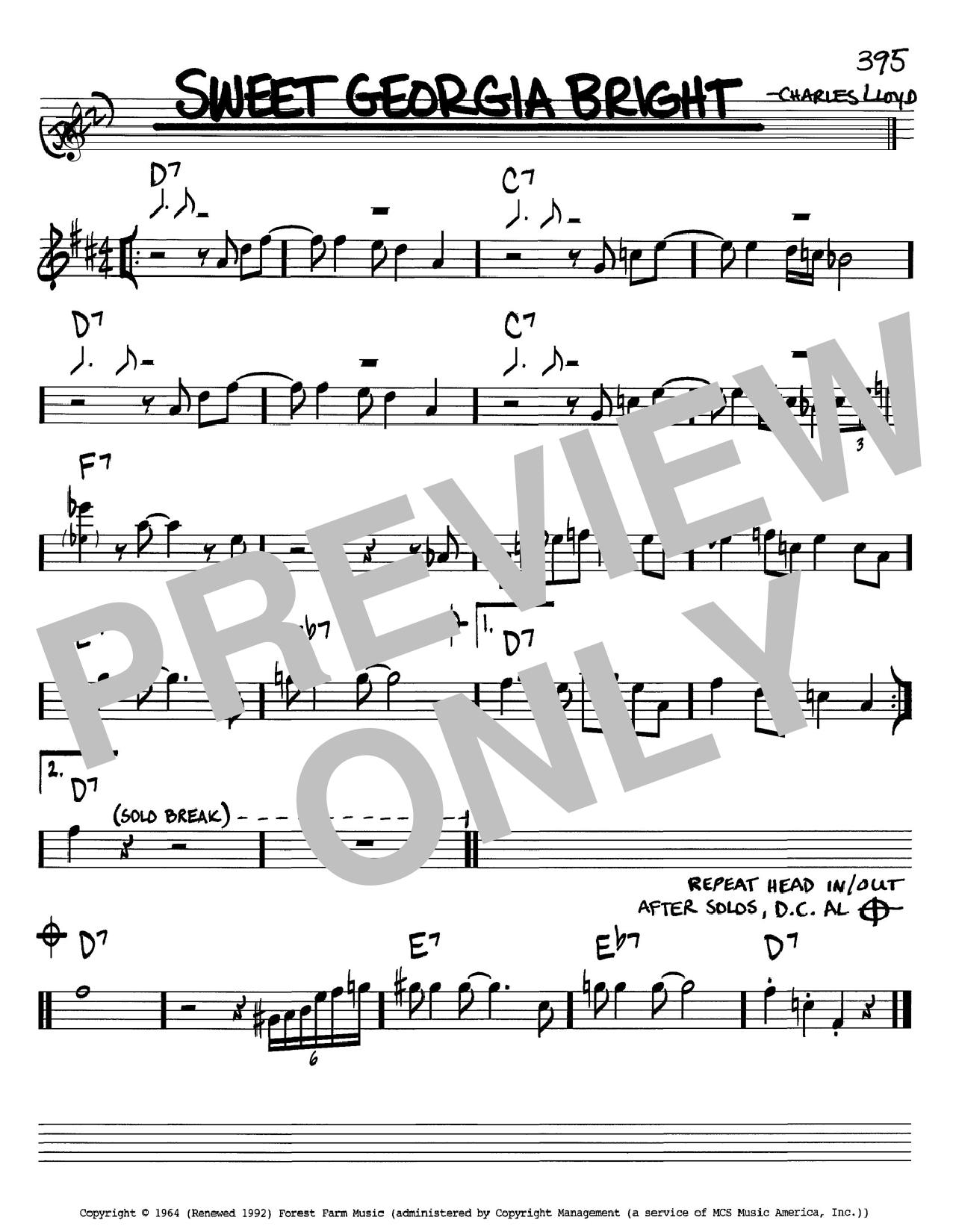Sweet Georgia Bright (Real Book  Melody & Chords  Bb Instruments) von Charles Lloyd