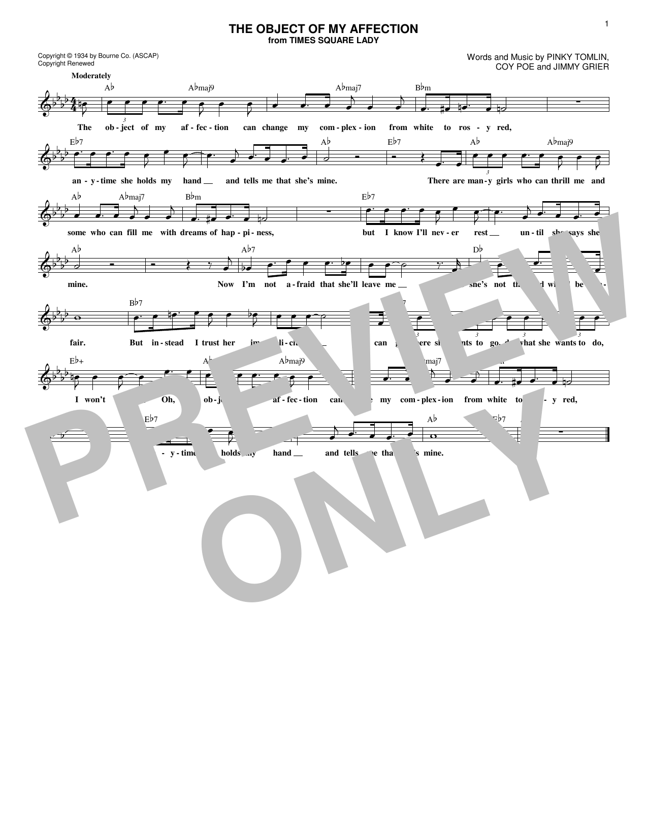 The Object Of My Affection (Lead Sheet / Fake Book) von Coy Poe