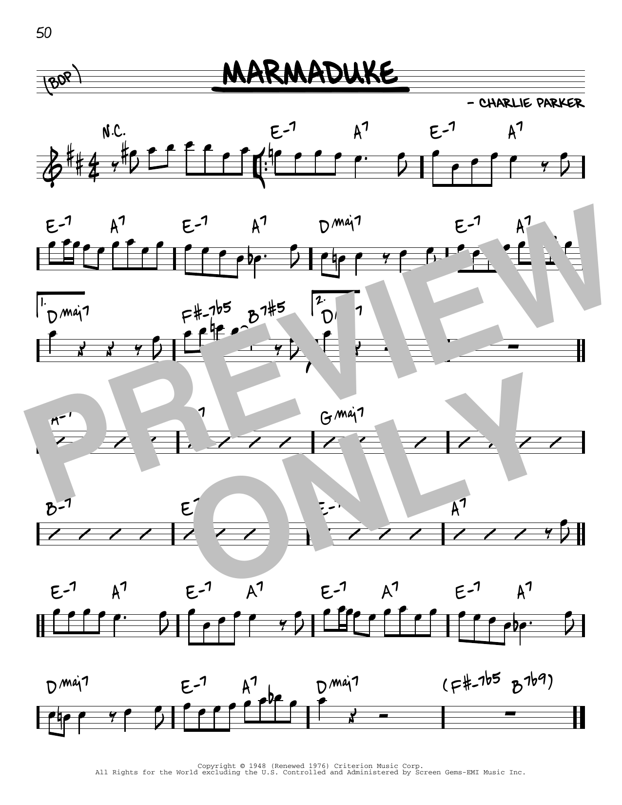 Marmaduke (Real Book  Melody & Chords  Eb Instruments) von Charlie Parker
