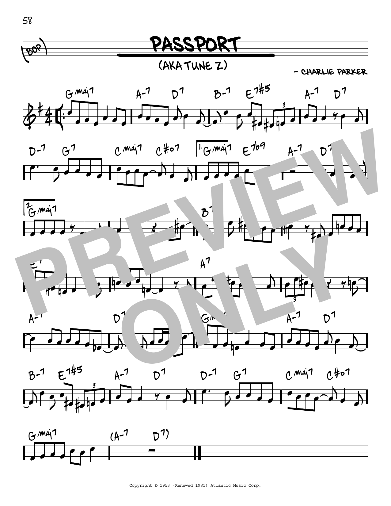 Passport (Real Book  Melody & Chords  Eb Instruments) von Charlie Parker