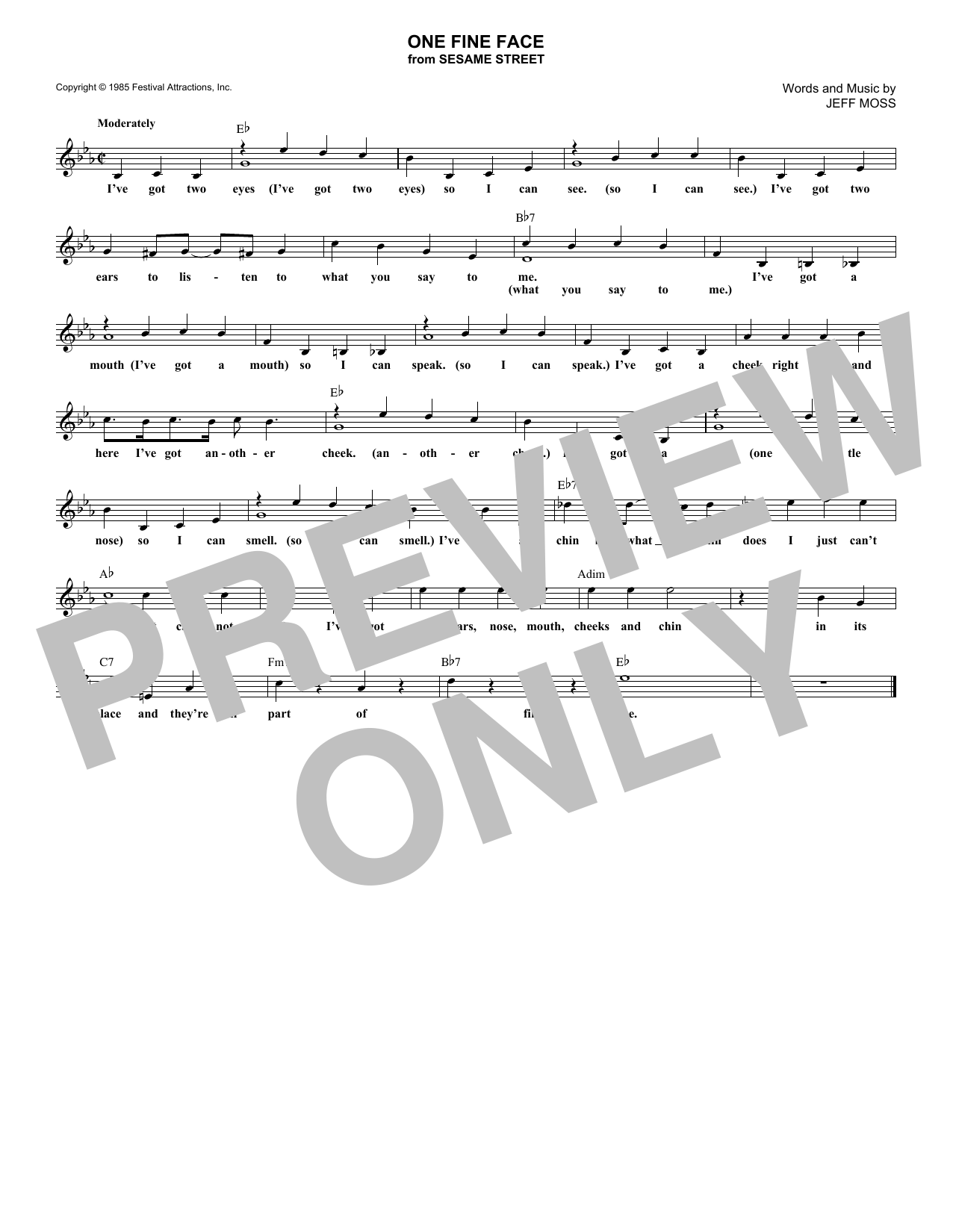 One Fine Face (from Sesame Street) (Lead Sheet / Fake Book) von Jeff Moss