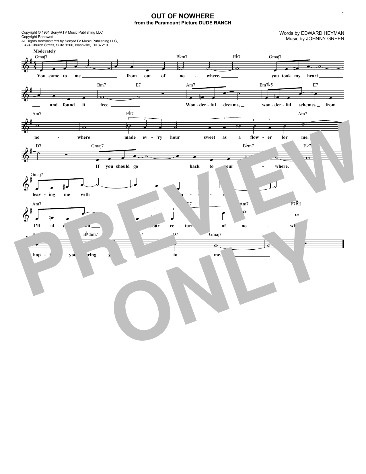 Out Of Nowhere (Lead Sheet / Fake Book) von Buddy De Franco