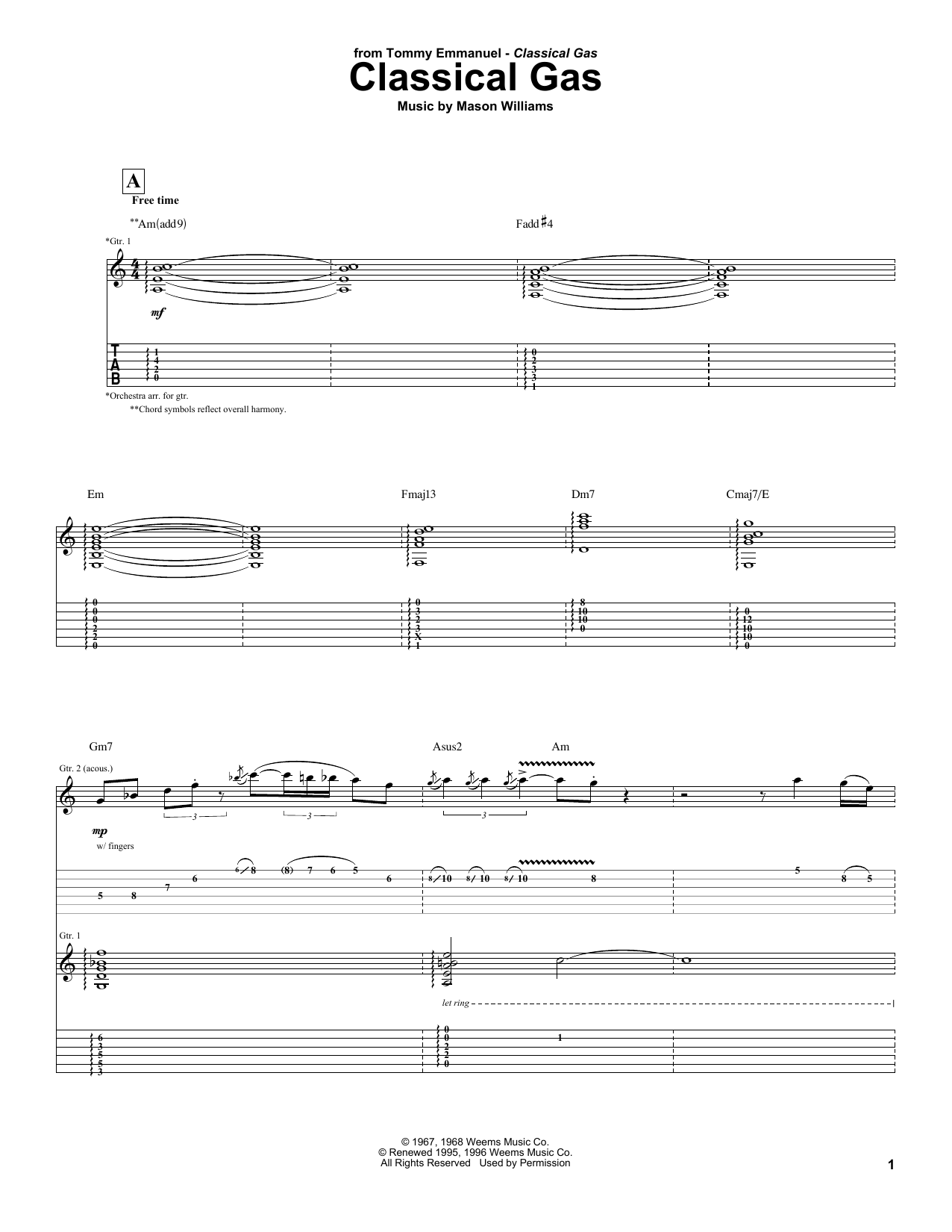 Classical Gas (Guitar Tab) von Tommy Emmanuel