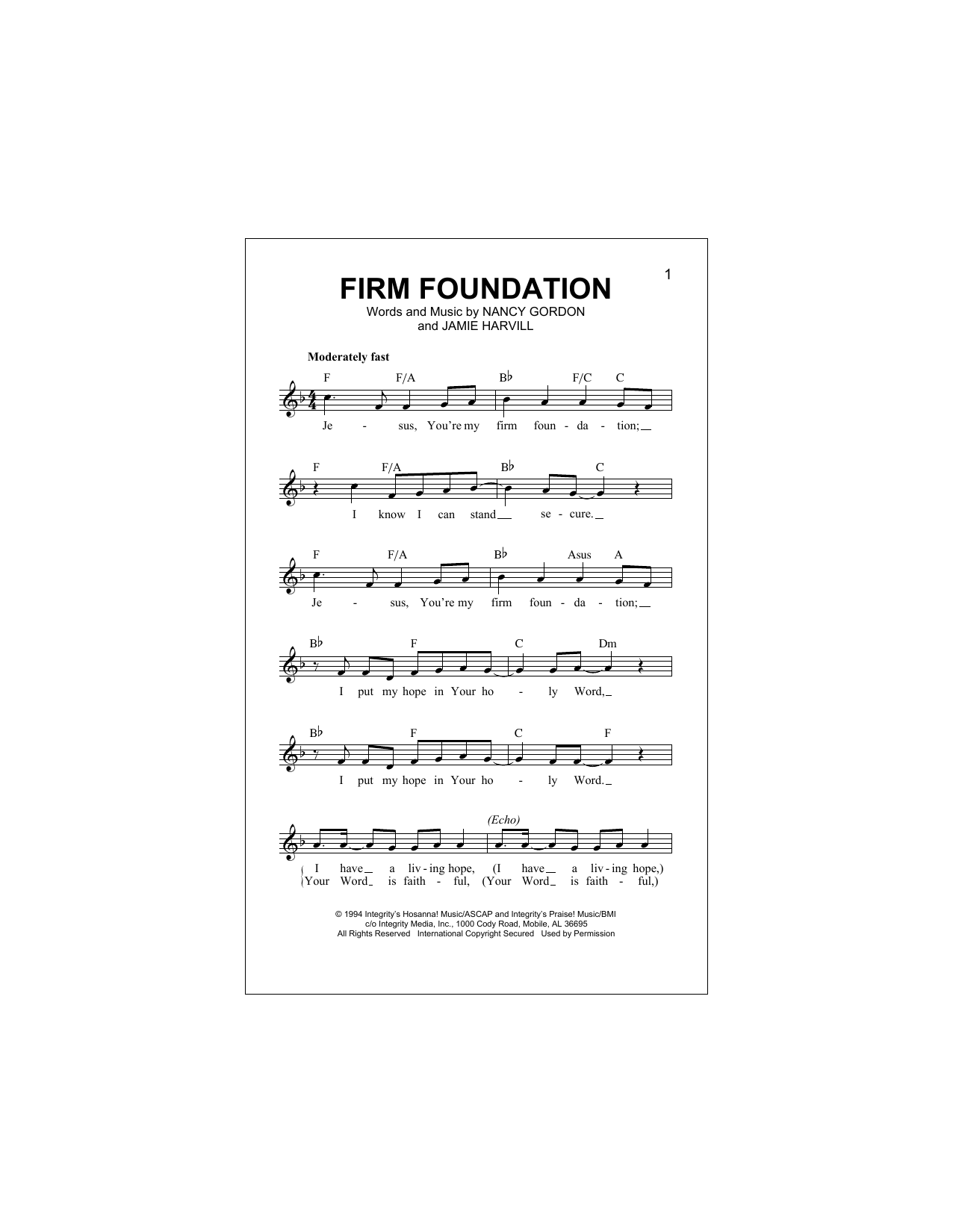 Firm Foundation (Lead Sheet / Fake Book) von Jamie Harvill