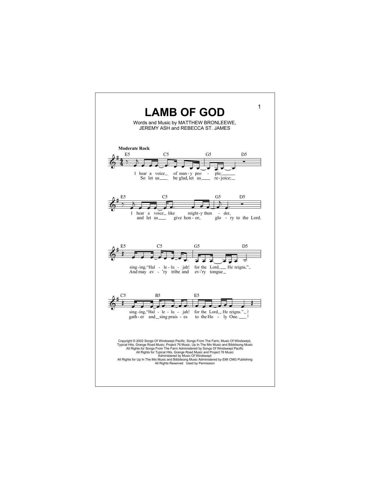 Lamb Of God (Lead Sheet / Fake Book) von Rebecca St. James