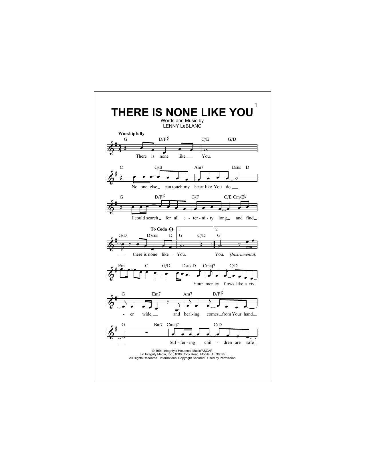 There Is None Like You (Lead Sheet / Fake Book) von Lenny LeBlanc