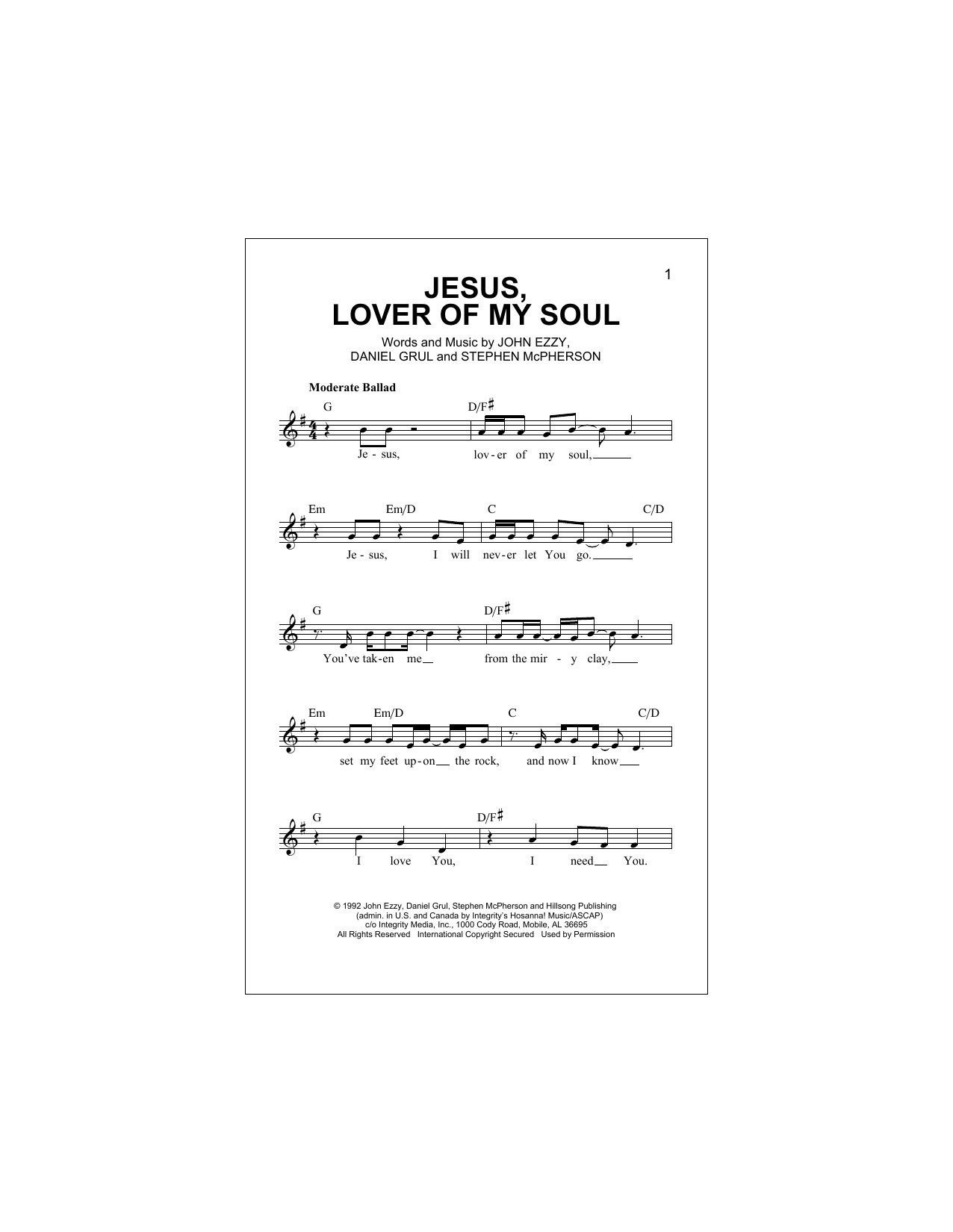 Jesus, Lover Of My Soul (Lead Sheet / Fake Book) von Daniel Grul