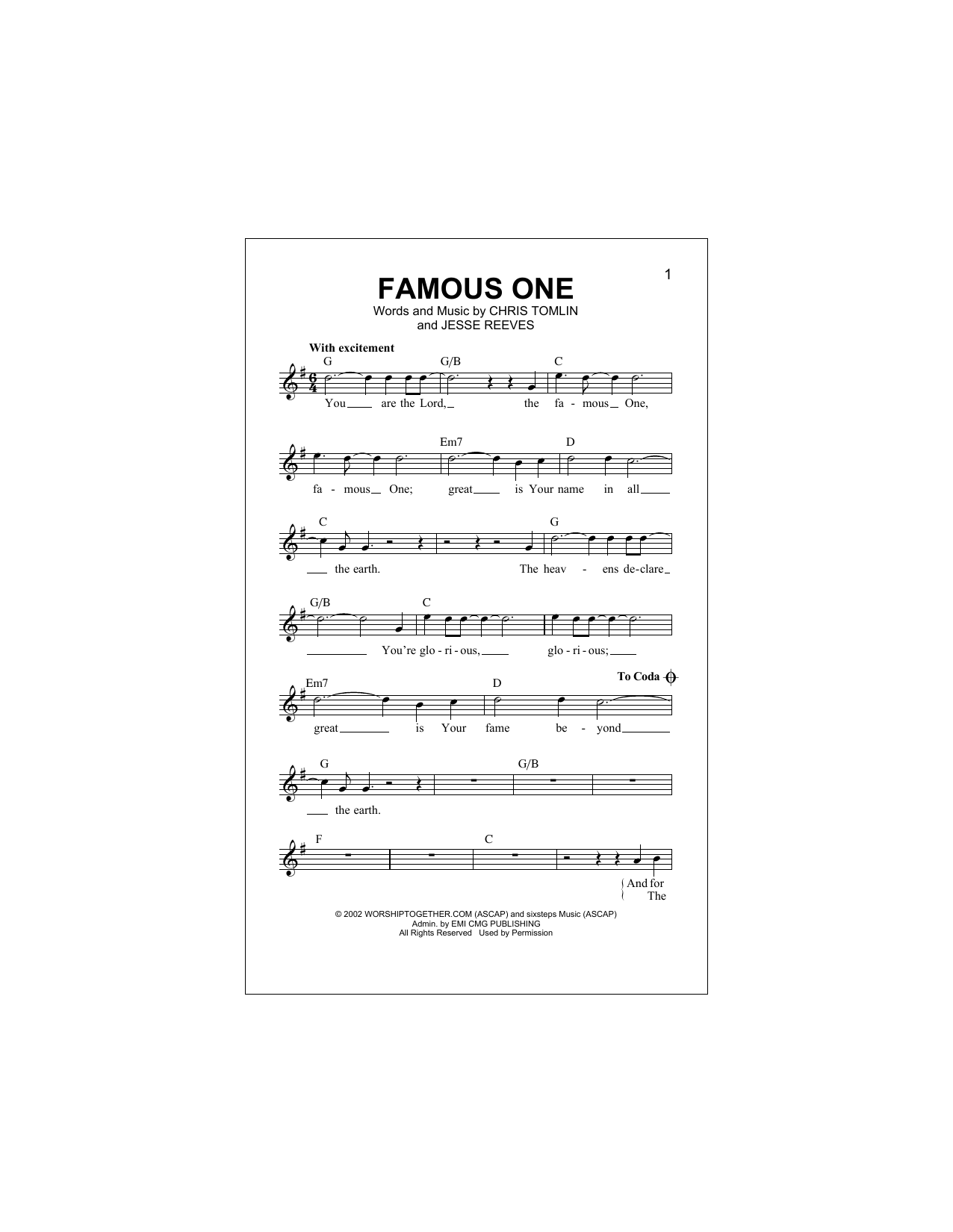 Famous One (Lead Sheet / Fake Book) von Chris Tomlin