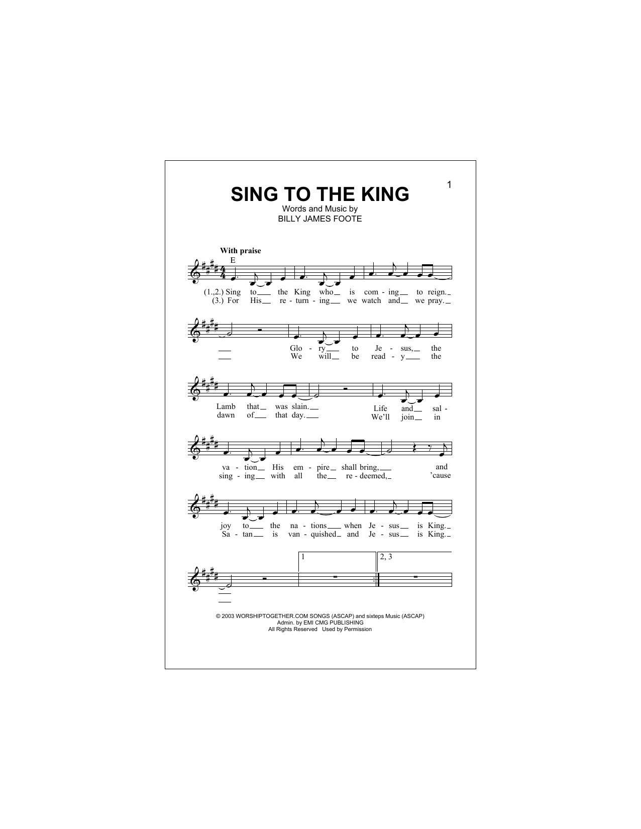 Sing To The King (Lead Sheet / Fake Book) von Billy Foote