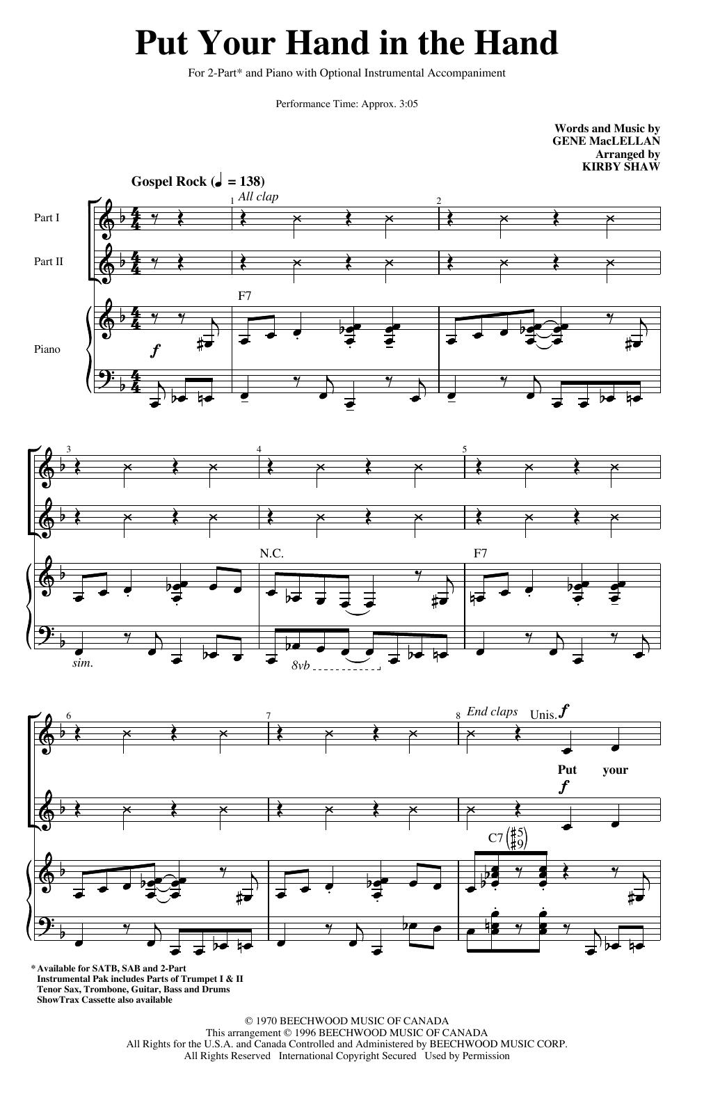 Put Your Hand In The Hand (arr. Kirby Shaw) (2-Part Choir) von Ocean