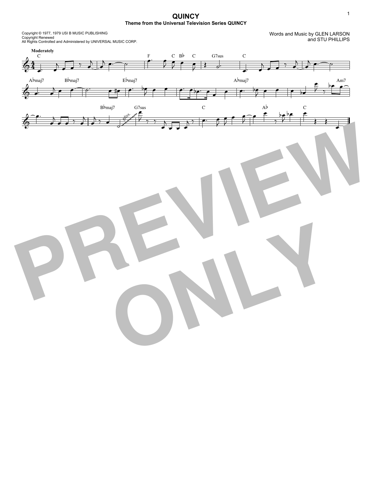 Quincy (Lead Sheet / Fake Book) von Glen Larson