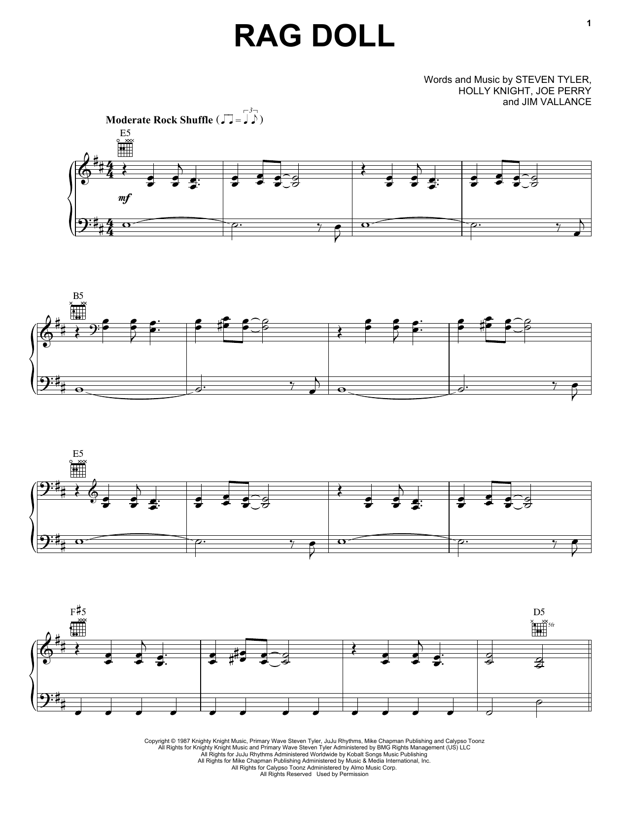 Rag Doll (Piano, Vocal & Guitar Chords (Right-Hand Melody)) von Aerosmith
