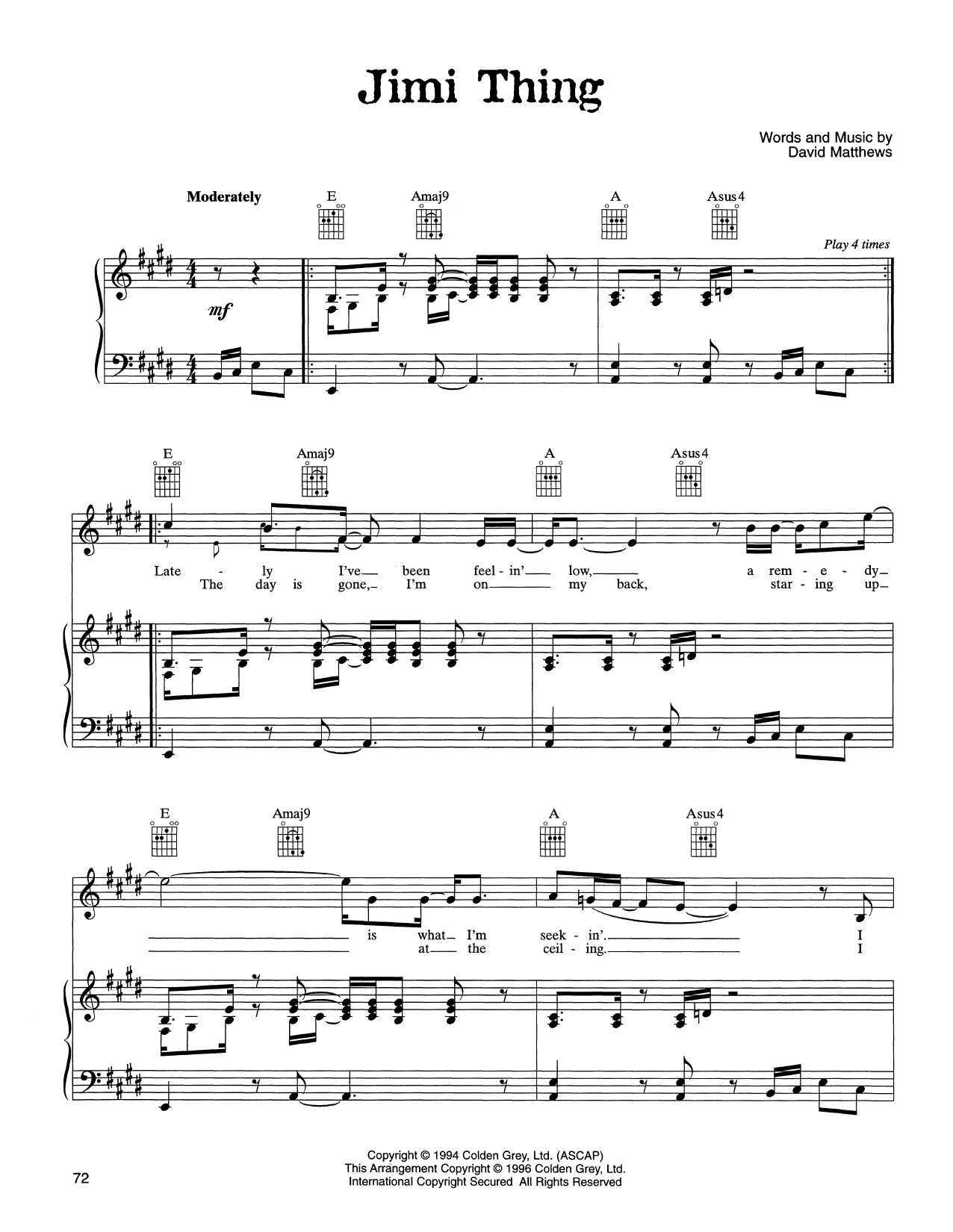 Jimi Thing (Piano, Vocal & Guitar Chords (Right-Hand Melody)) von Dave Matthews Band