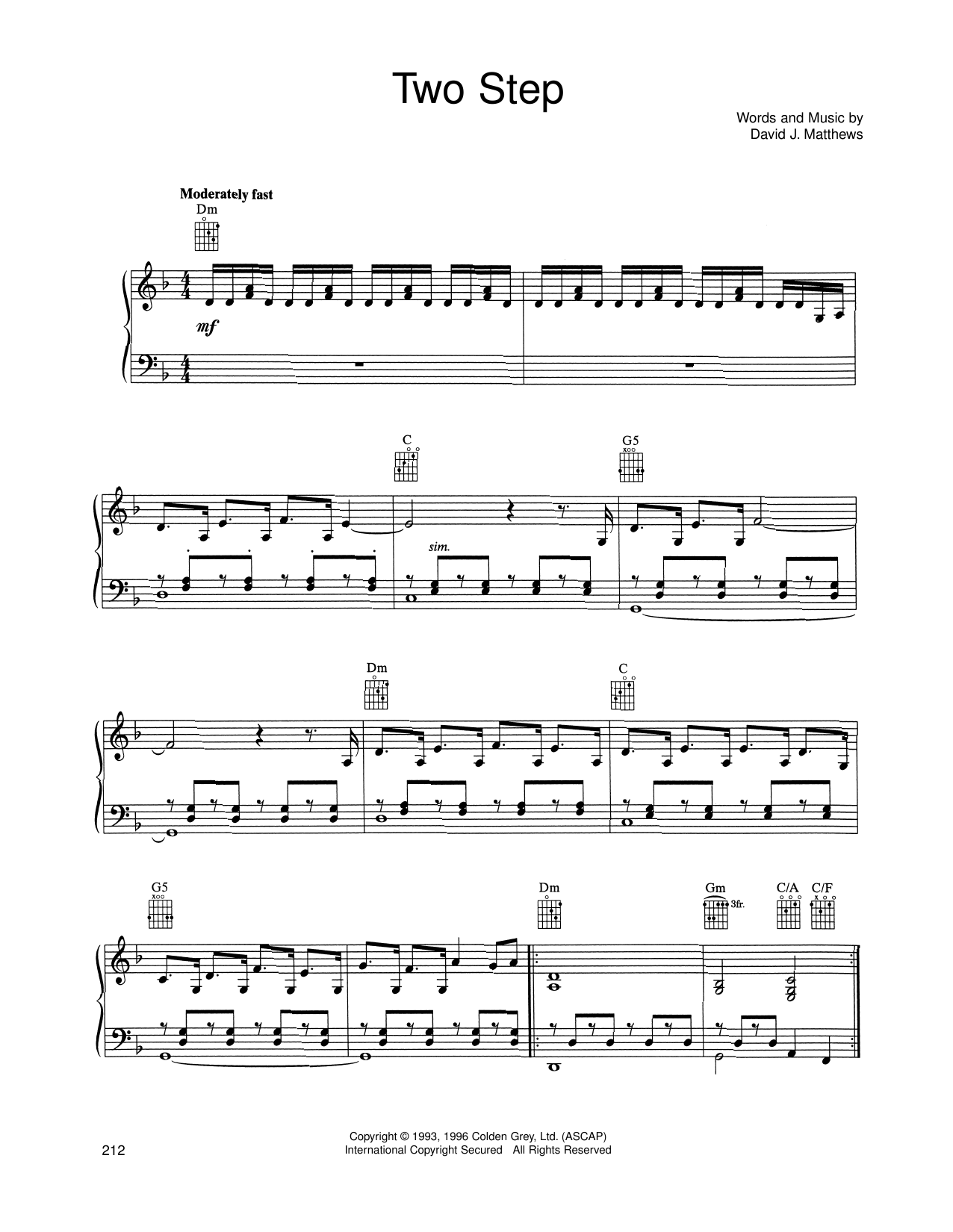 Two Step (Piano, Vocal & Guitar Chords (Right-Hand Melody)) von Dave Matthews Band