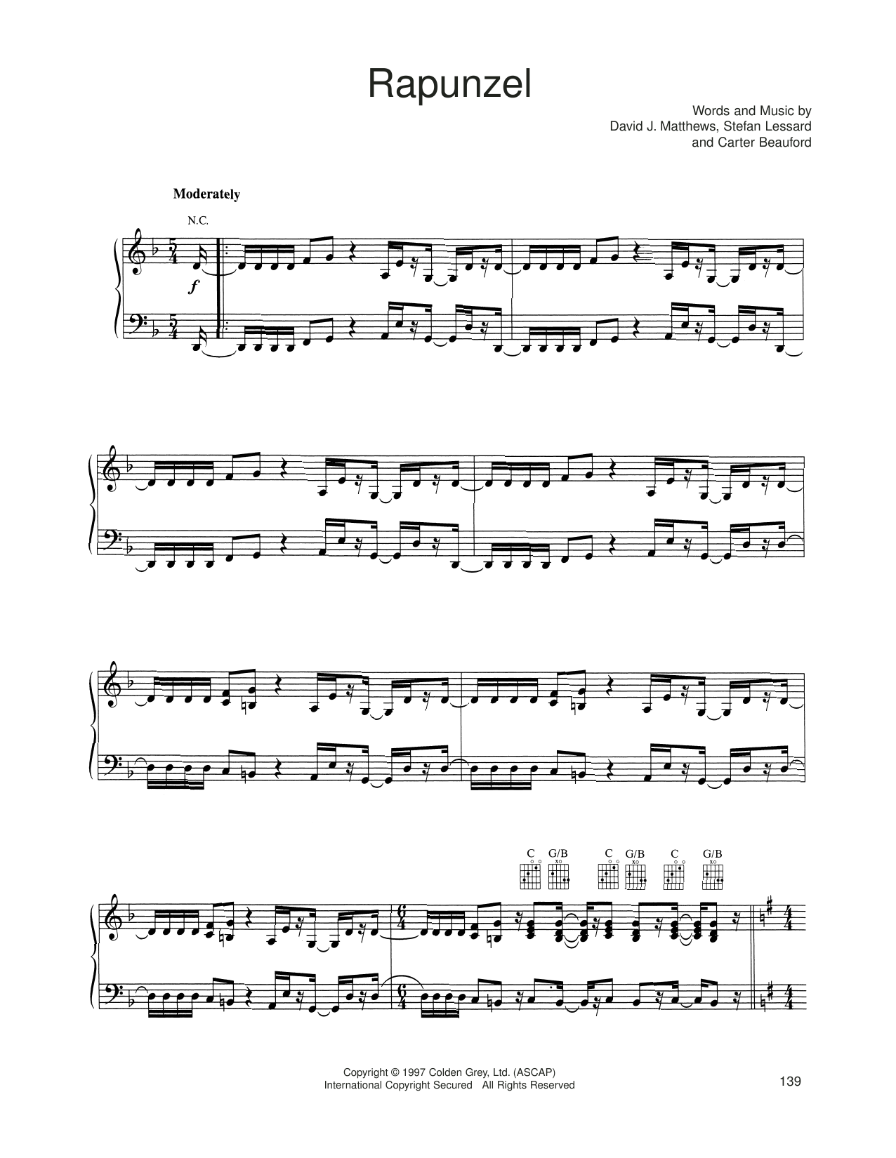 Rapunzel (Piano, Vocal & Guitar Chords (Right-Hand Melody)) von Dave Matthews Band