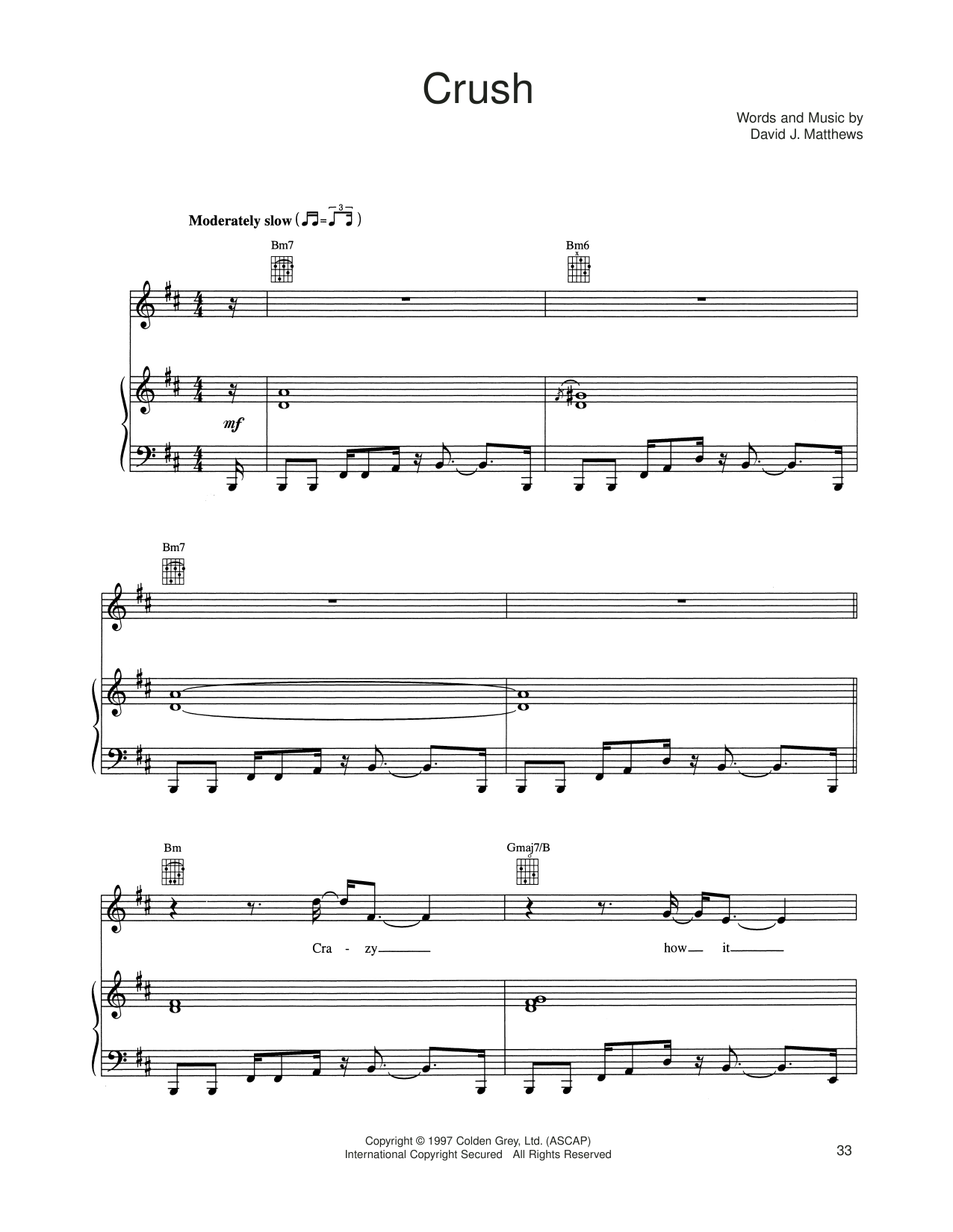 Crush (Piano, Vocal & Guitar Chords (Right-Hand Melody)) von Dave Matthews Band