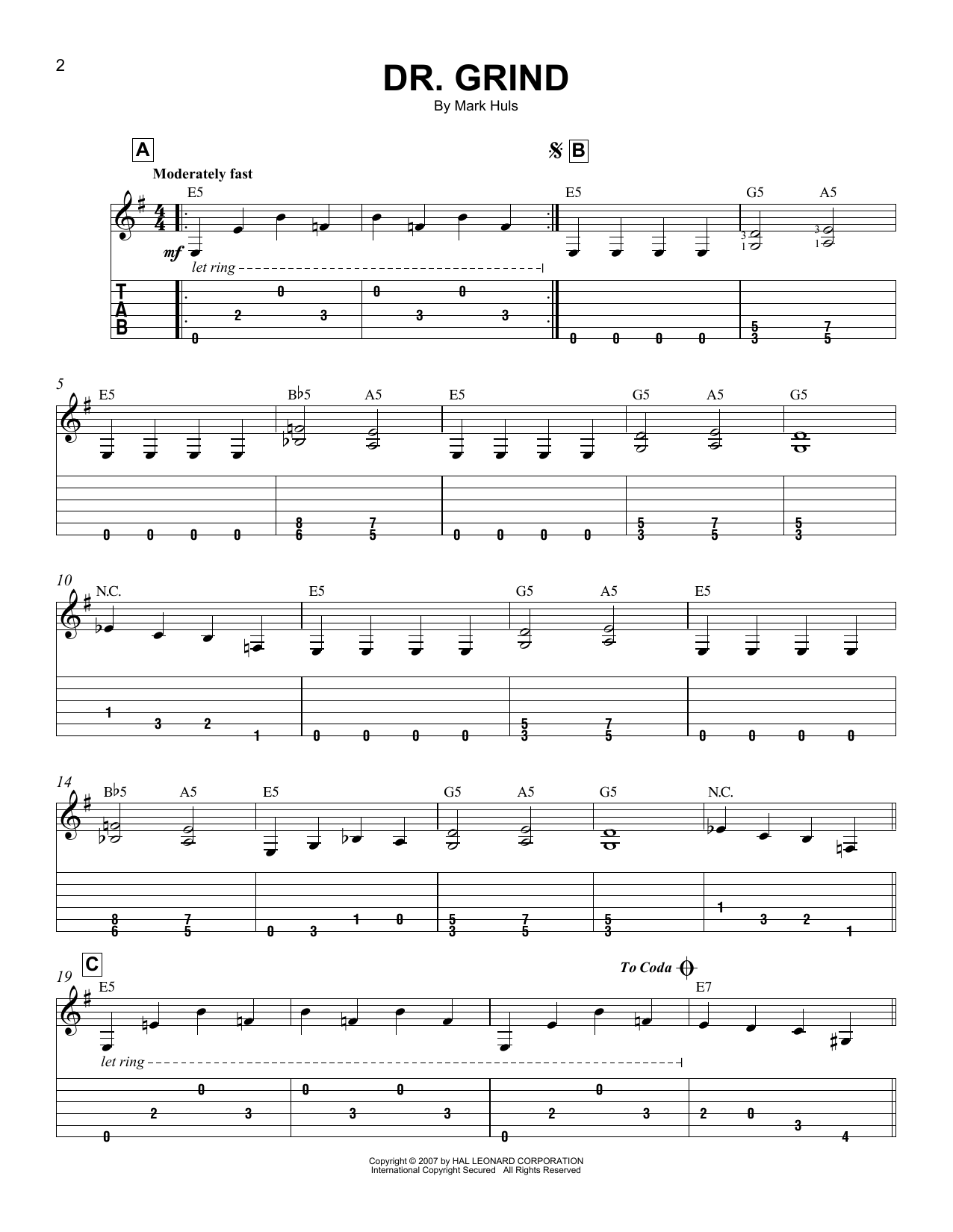 Dr. Grind (Easy Guitar Tab) von Mark Huls