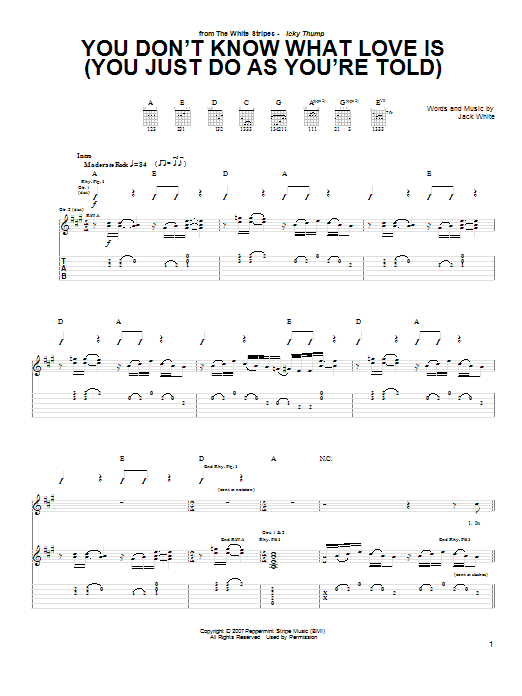 You Don't Know What Love Is (You Just Do As You're Told) (Guitar Tab) von The White Stripes