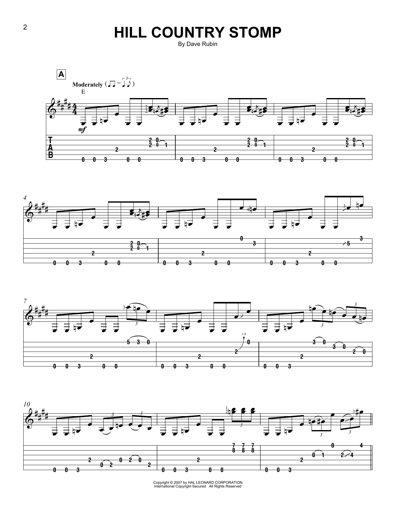 Hill Country Stomp (Easy Guitar Tab) von Dave Rubin