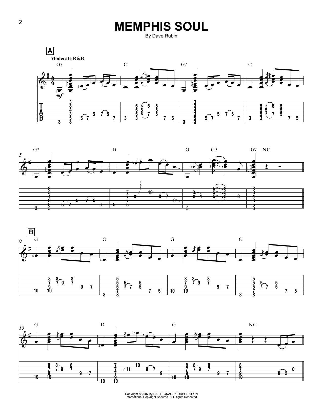 Memphis Soul (Easy Guitar Tab) von Dave Rubin