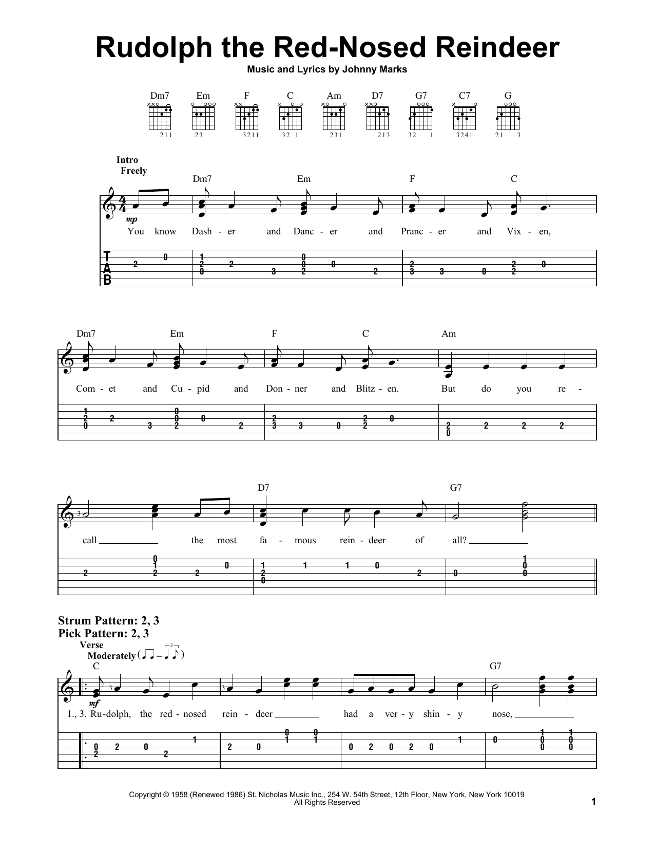 Rudolph The Red-Nosed Reindeer (Easy Guitar Tab) von Johnny Marks