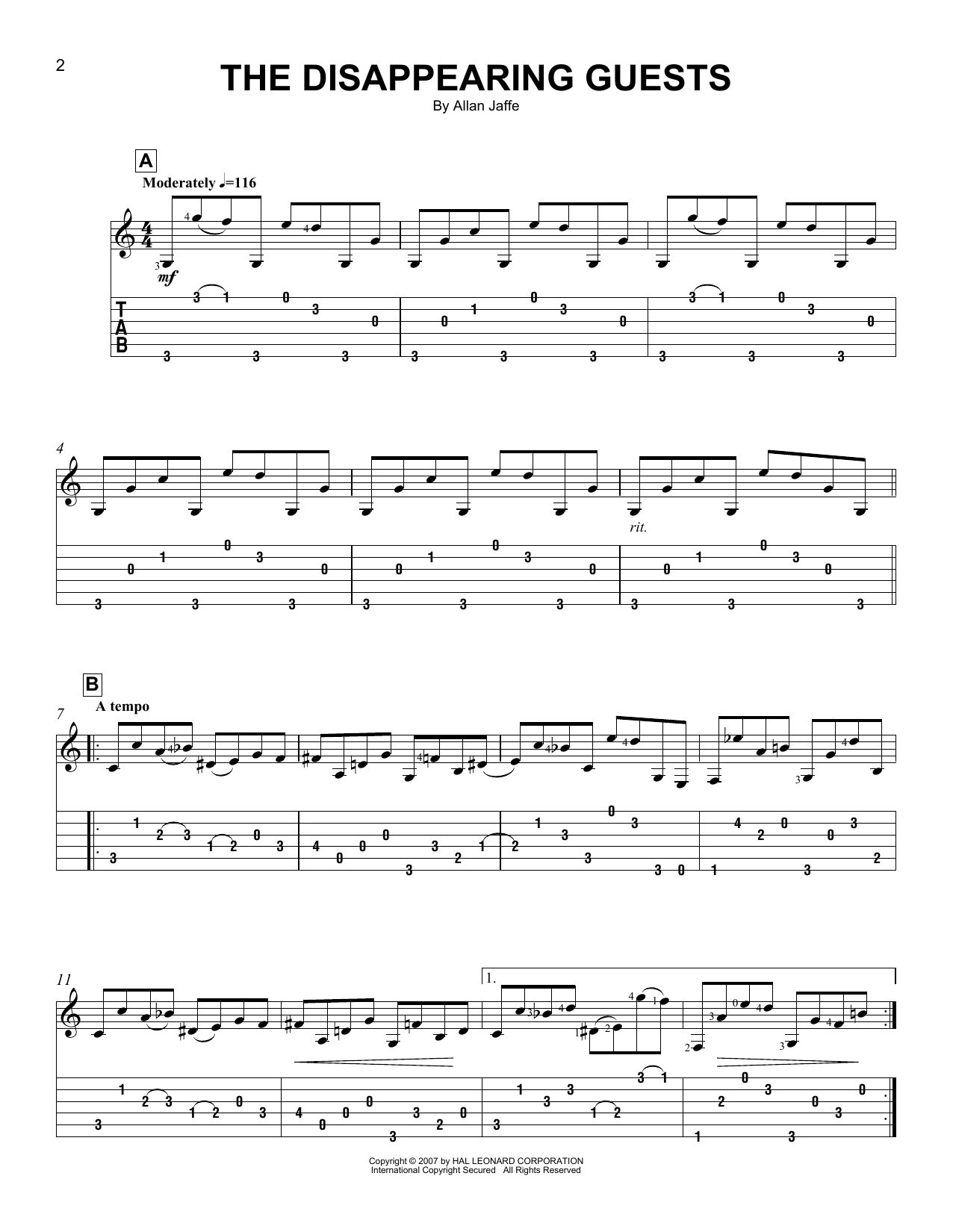 The Disappearing Guests (Easy Guitar Tab) von Allan Jaffe