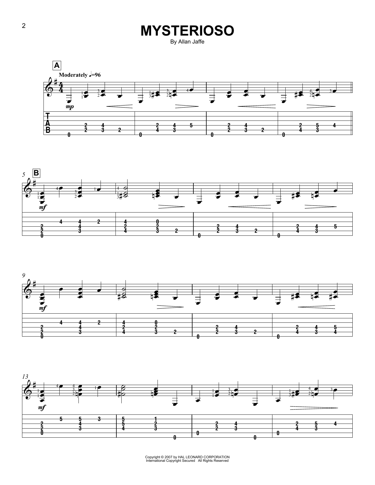 Mysterioso (Easy Guitar Tab) von Allan Jaffe