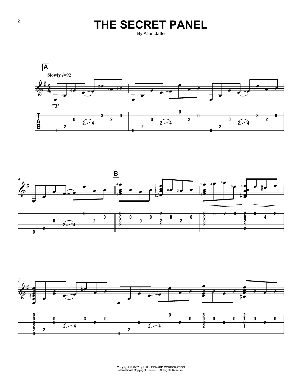 The Secret Panel (Easy Guitar Tab) von Allan Jaffe