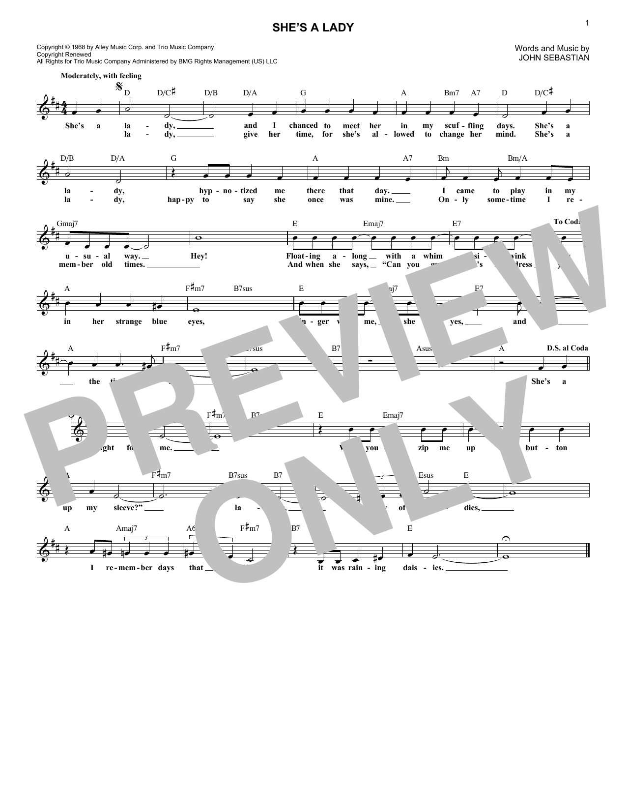 She's A Lady (Lead Sheet / Fake Book) von John Sebastian