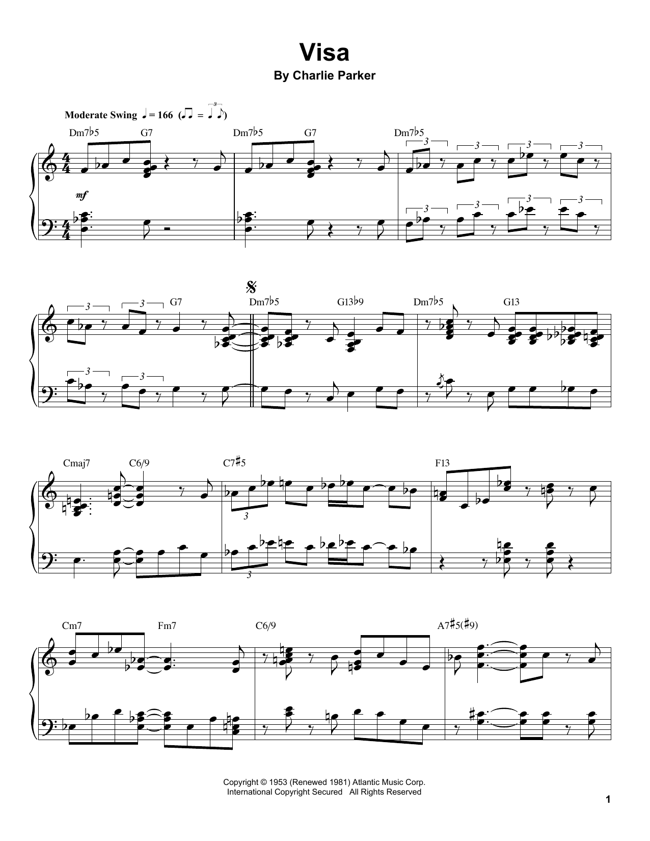 Visa (Piano Transcription) von Charlie Parker