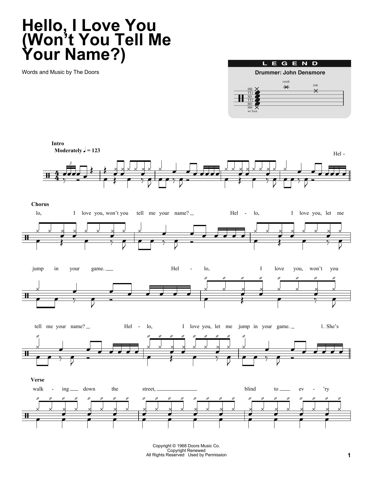Hello, I Love You (Won't You Tell Me Your Name?) (Drums Transcription) von The Doors
