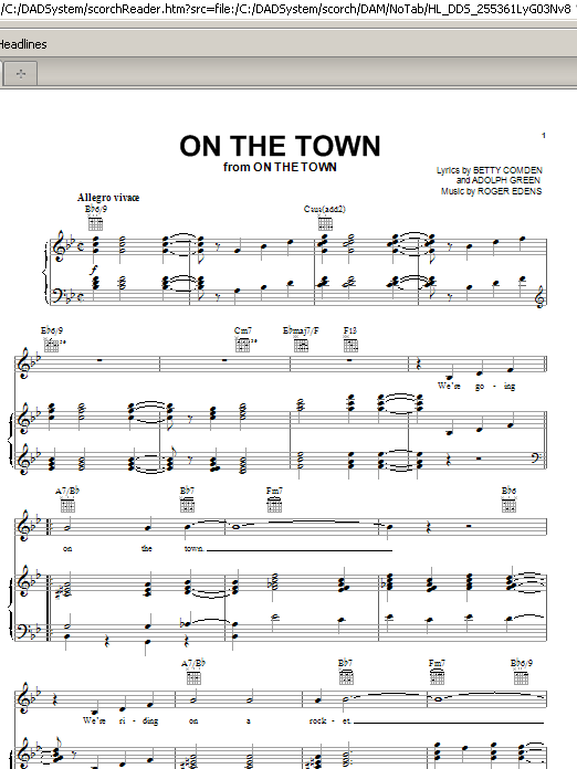 On The Town (Piano, Vocal & Guitar Chords (Right-Hand Melody)) von Betty Comden