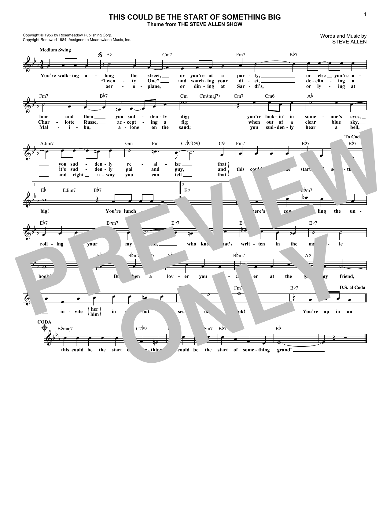 This Could Be The Start Of Something Big (Lead Sheet / Fake Book) von Steve Allen