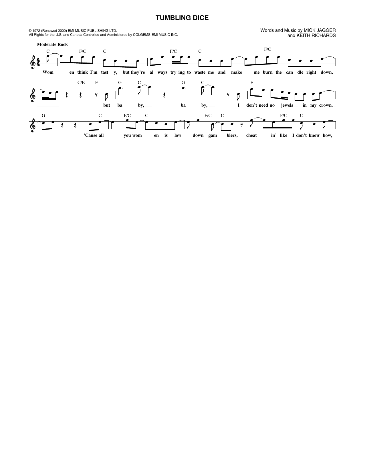 Tumbling Dice (Lead Sheet / Fake Book) von The Rolling Stones