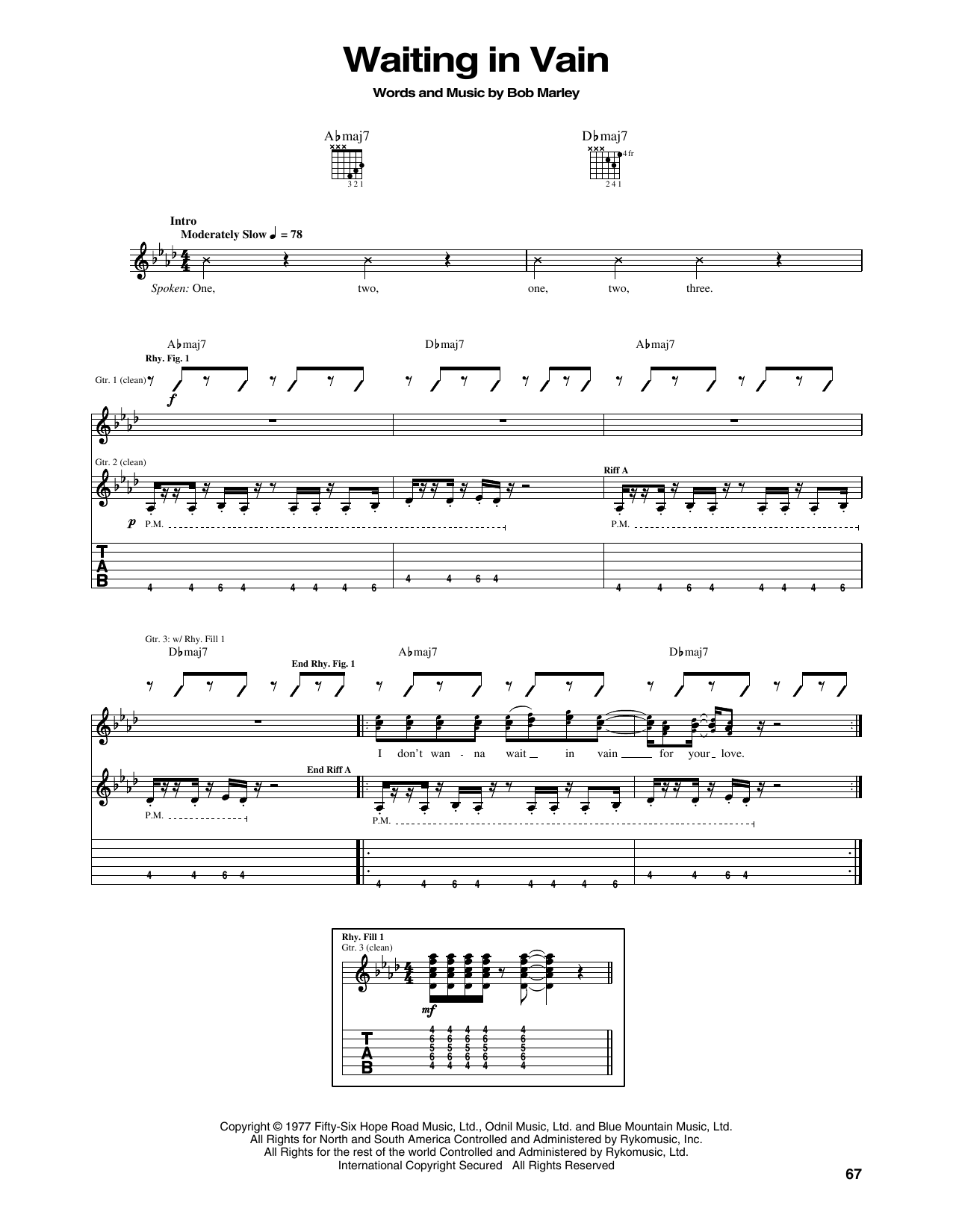 Waiting In Vain (Guitar Tab) von Bob Marley