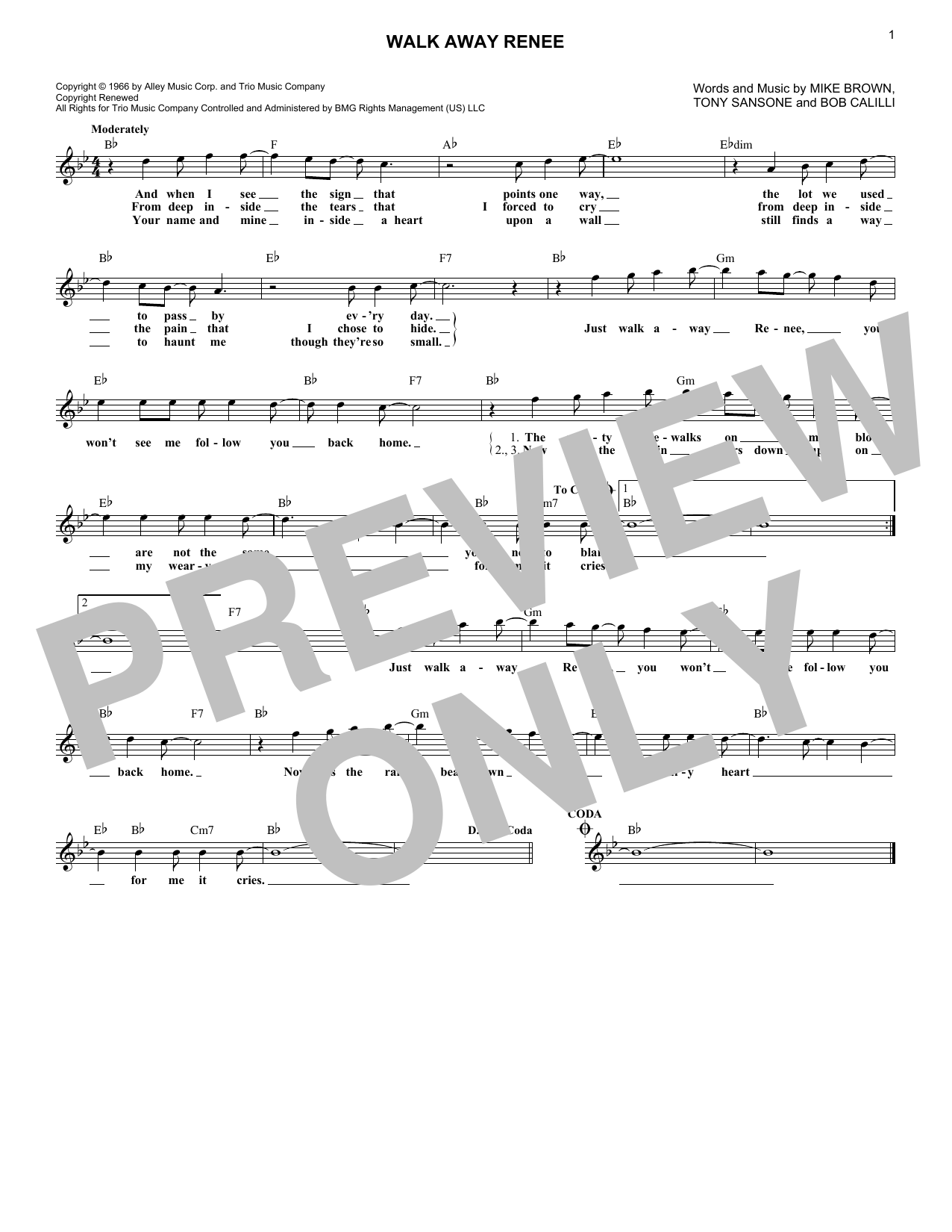 Walk Away Renee (Lead Sheet / Fake Book) von The Left Banke