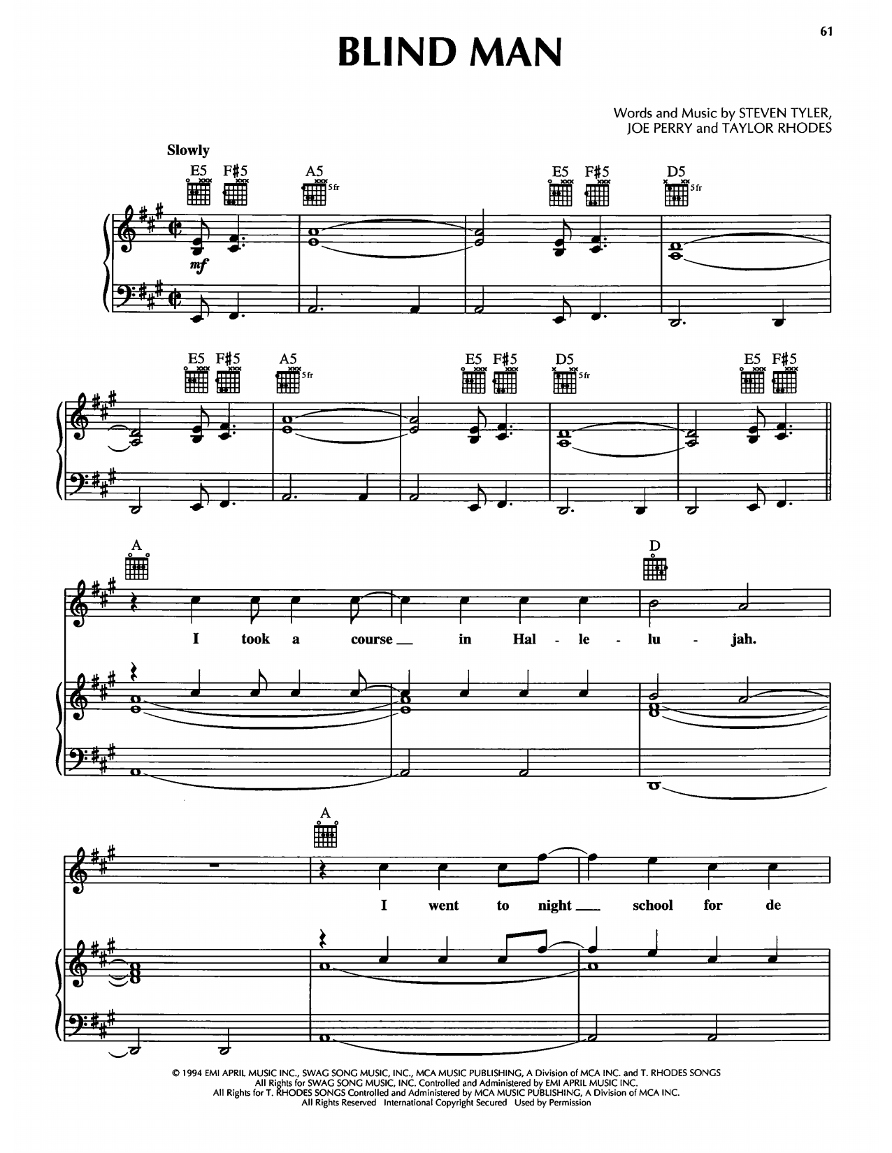 Blind Man (Piano, Vocal & Guitar Chords (Right-Hand Melody)) von Aerosmith